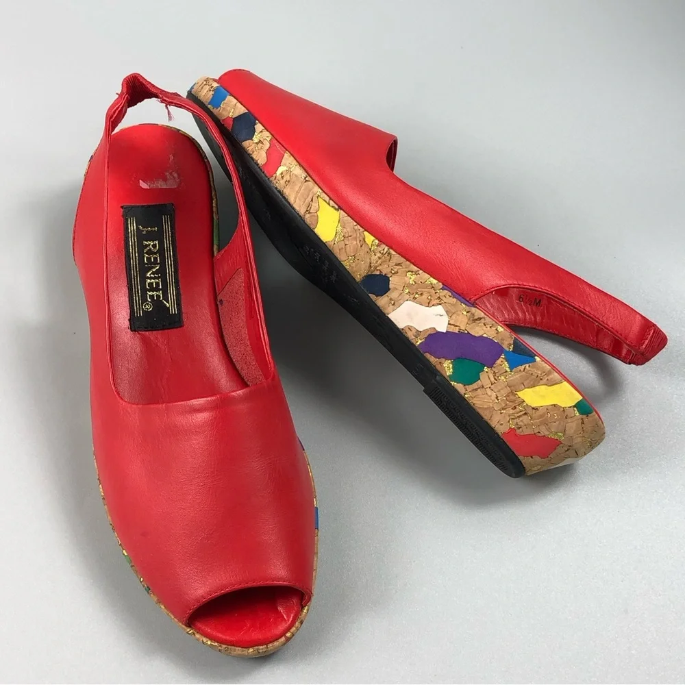 J. Renee Women’s Leather Peep Toe Wedge Slingback Size 6.5M